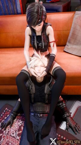 1boy 1girls 3d blender cloud_strife dawdle3d female final_fantasy_vii_remake male straight tagme yuffie_kisaragi