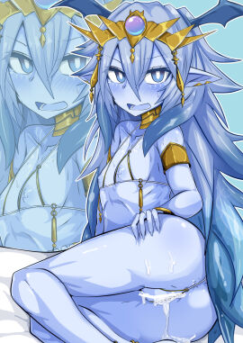 artist_request ass blue_eyes blue_hair blush blushing_at_viewer breasts cum cum_in_pussy dominus_impulse duel_monster embarrassed female flat_chest horny looking_at_viewer nipples open_mouth pixiv pussy tagme thick_thighs thighs yu-gi-oh!