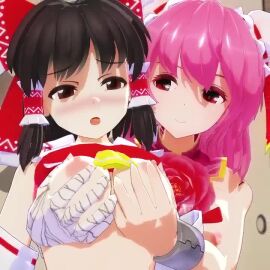 2girls animated ascot blush bow breast_sucking brown_hair bun_cover female female_focus female_only femdom grabbing grabbing_breasts grabbing_nipples hair_bun hair_tubes hakurei_reimu huge_breasts ibaraki_kasen kasen_ibaraki moan mofumoko5 mp4 no_sound open_mouth orgasm orgasm_face pink_eyes pink_hair red_bow reimu_hakurei ribbon-trimmed_sleeves short_hair sound_request tagme touhou video yuri