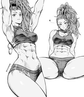 1girls abs breasts captain_mizuki carlx945380 cleavage female looking_at_viewer navel one-punch_man parted_lips simple_background small_breasts solo spreading toned twitter_username white_background