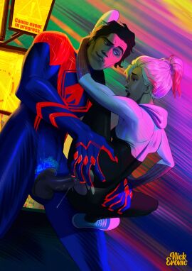 1boy 1girls anal arm_around_neck big_hands big_penis breasts converse_shoes female gwen_stacy latino_male_white_female light-skinned_female light_skin male marvel marvel_comics mexican_male miguel_o'hara nickeronic older_male older_male_and_younger_female penis pussy ripped_clothing ripped_costume sex shoes shoes_on size_difference size_play small_breasts smaller_female spandex spandex_suit spider-gwen spider-man:_across_the_spider-verse spider-man:_into_the_spider-verse spider-man_2099 teenager thigh_grab thighs tight_clothing tight_fit tight_pussy weird_positions