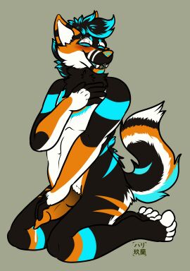 absurd_res canid canine canis fondling genitals happy hi_res male mammal patreon penis reward rubbing self_care self_fondle solo touching touching_chest touching_penis wolf