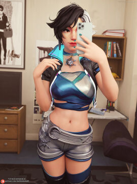 3d 3d_(artwork) belly darkbahamuth female luna_snow luna_snow_(marvel_rivals) marvel marvel_comics marvel_rivals midriff pinup selfie sfw tummy