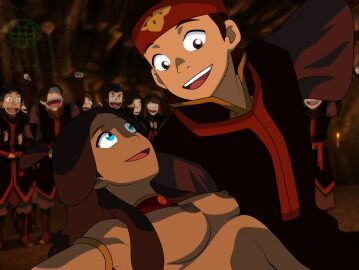 1boy 1girls aang air_nomad armpit armpits avatar_legends avatar_the_last_airbender blue_eyes boobs breasts brown_hair edit edited eye_of_the_beholder female fire_nation human katara male multiple_boys multiple_males public public_nudity public_sex screencap screenshot screenshot_edit the_avatar tits water_tribe