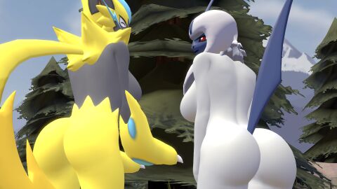 2girls 3d absol dnrud12 female female_only mythical_pokemon nintendo pokemon pokemon_(species) pokémon_(species) zeraora