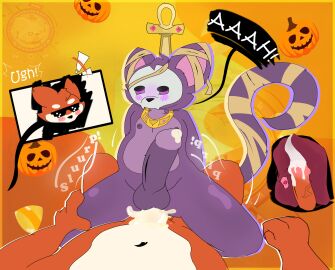 4_fingers anal anal_sex anthro anthro_on_anthro anthro_penetrated anthro_penetrating anthro_penetrating_anthro ass bandage bandage_on_face bandage_on_tail bandaged_head big_penis black_eyewear black_glasses blush bodily_fluids canid canine clothed clothing costume cowgirl_position cum cum_in_ass cum_inside cum_splatter domestic_cat duo egyptian egyptian_clothing ejaculation erection eyewear facial_markings felid feline felis female fingers first_person_view fox from_front_position fucked_silly fur genital_fluids genitals glasses halloween halloween_costume hand_on_leg happy happy_sex head_markings heart_symbol hi_res hiroshi18 holidays humanoid internal internal_anal leaking_cum male male/male male_on_bottom male_penetrated male_penetrating male_penetrating_male male_pov mammal markings moan nipples no_underwear nude on_bottom on_top orange_body orange_fur orgasm penetrating_pov penetration penile penile_penetration penis penis_in_ass pixile_studios prostate prostate_orgasm prostate_with_heart purple_body purple_eyes seductive sex skullcat_(sar) super_animal_royale text the_first_skullcat topwear true_fox undead white_body white_clothing white_fur white_text white_topwear