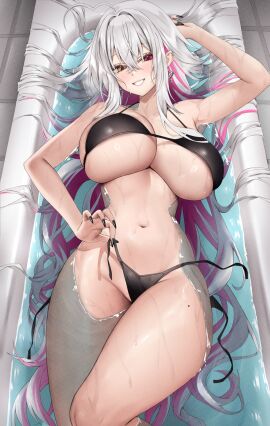 1girls bathtub bikini black_fingernails black_micro_bikini breasts earrings female hair_between_eyes hair_intakes heterochromia hi_res hips huge_breasts light-skinned_female light_skin long_bangs long_fingernails lying_on_back original original_character pink_eyes pink_streak png red_eyes sharp_fingernails skindentation smile teeth thick_thighs thighs untied_bikini very_long_hair vitaminechan vivi_(vitaminechan) white_hair wide_hips yellow_eyes