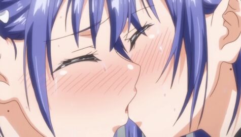 blush closed_eyes female hoshizuki_kaede hoshizuki_suzu incest kaede_to_suzu kissing purple_hair screencap sisters twins yuri