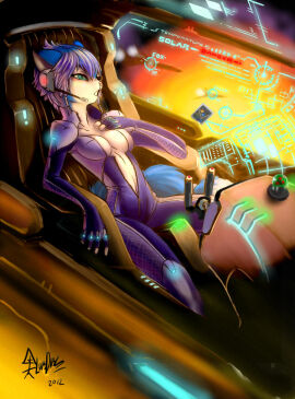 1girls blue_eyes blue_hair bodysuit boobs_out breasts cockpit female female_only krystal krystal_(star_fox) outer_space spacecraft star_fox tagme tagme_(artist) zipper_down