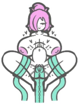 aplovestudio blush female green_tentacles huge_breasts nude_female original_character purple_hair solo_female stomach_bulge stomach_deformation tentacle tentacle_sex vaginal_penetration