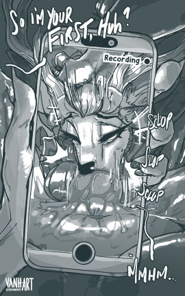 absurd_res animal_humanoid bedroom_eyes big_breasts big_penis breast_squish breasts dark_room deer deer_humanoid fellatio female first_person_view genitals hair hand_on_head head_grab hi_res humanoid hybrid male mammal mammal_humanoid narrowed_eyes oral penile penis phone_screen phone_view pov_blowjob pov_crotch pov_eye_contact pulling_hair seductive sex solo squish text theavanherst thick_thighs touching_hair vahn_(theavanherst)