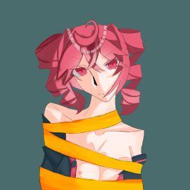 1girls 2d 2d_(artwork) 2d_artwork angry_expression angry_face big_breasts breasts female female_focus female_only kasane_teto nipples partially_clothed pink_eyes pink_hair red_eyes red_hair sheorderednopickles small_nipples twintails twintails_(hairstyle) utau