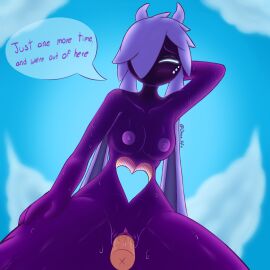 2024 absurd_res anthro backlighting blush bodily_fluids breasts closed_eyes cloud digital_creature digital_media_(artwork) dmoon duo epic_games erection female female_penetrated fortnite genital_fluids genitals hair hair_over_eye hand_on_hip heart_symbol hi_res human humanoid light lighting long_hair male male/female male_penetrating male_penetrating_female mammal nipples nude one_eye_obstructed penetration penile penile_penetration penis penis_in_pussy pink_hair purple_body purple_hair pussy sex simple_background sky skyscape small_breasts speech_bubble sweat sweatdrop tarr_(fortnite) text thick_thighs vaginal_fluids vaginal_penetration vein veiny_penis