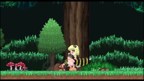 ambiguous_penetration bee_girl bee_humanoid blonde_female blonde_hair blueskin_no_mori cum cum_inside excessive_cum female female_focus female_on_top female_penetrated femdom forest forest_background forest_of_the_blue_skin functionally_nude functionally_nude_female insect_girl large_breasts malesub pleasure_face pleasured_face red_eyes riding riding_cock riding_penis tagme thick_thighs video zell23 zell_(999)