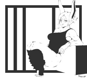 black_and_white female gloves leg_warmers long_eyelashes looking_at_viewer mirko miruko muscular muscular_female my_hero_academia rabbit_ears rabbit_girl rumi_usagiyama serayart superheroine