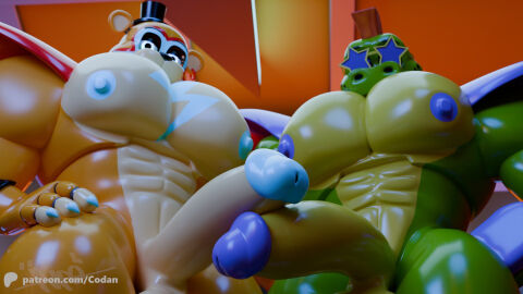 alligator alligator_tail alligatorid alligatorid_humanoid animatronic anthro bara bear biceps blue_eyes blue_nails bowtie codans crocodile crocodile_tail crocodilian crocodylid facial_markings five_nights_at_freddy's five_nights_at_freddy's:_security_breach fnaf gay glamrock_freddy_(fnaf) green_body machine male male/male male_only mohawk mohawk_(hairstyle) montgomery_gator_(fnaf) muscular muscular_anthro muscular_chest muscular_male non-human non_human red_hair reptile reptile_humanoid robot robot_humanoid scottgames spiked_bracelet spotted_body steel_wool_studios tail tan_body top_hat two-tone_body ursid ursid_humanoid ursine yaoi