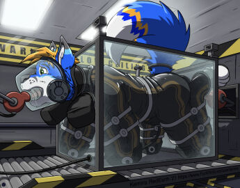 1boy 2021 all_fours anal anal_sex animal_dildo animal_sex_toy anthro arm_cuffs armor arms_tied artist_name asylum bitchsuit blue_body blue_fur bondage bondage_gear bondage_gloves bound box box_bondage canid canine canine_dildo canis caution_stripes clothing container conveyor_belt cuff_(restraint) dildo dildo_in_ass dildo_in_mouth dildo_insertion domestic_dog elbow_pads english_text fox fur gay glass_box green_eyes grey_ear_tips grey_snout hair handwear headgear helmet husky hybrid inside kemira keplin knee_pads latex latex_clothing latex_skinsuit leg_cuffs legs_tied lights machine male malesub mammal markings metal_cuffs nordic_sled_dog object_in_ass oral oral_penetration orange_hair orange_markings penetration red_dildo restraints sex_toy sex_toy_in_ass sex_toy_in_mouth sex_toy_insertion skinsuit solo spitz submissive_male text tight_clothing tube url white_body white_fur white_inner_ear yaoi