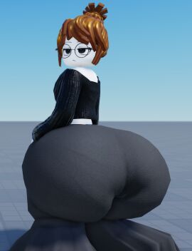 3d acorn_hair ass ass_body ass_focus backboob baseplate black_legwear breasts cropped_image deviantart_link female fixing giant_ass glasses holy_fuck_i'm_cumming hot_as_fuck huge_ass looking_back_at_viewer not_caring roblox roblox_studio robloxian tagme thick_ass trippinguy
