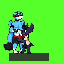 animated furry gay grabbing_bulge groping_through_clothes joe_(oh_so_hero!) male oh_so_hero! yaoi