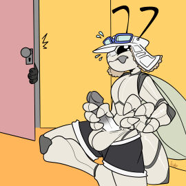 absurd_res antennae_(anatomy) anthro arthropod arthropod_abdomen athletic athletic_wear back_wings balls beady_eyes bottomwear bottomwear_down clothed clothing clothing_lift erection fangs genitals grey_markings gym_bottomwear gym_shorts hi_res humanoid_genitalia humanoid_penis hymenopteran insect_wings insects male markings masturbation partially_clothed penile penile_masturbation penis shell shirt shirt_lift shorts shorts_down solo_focus teeth topwear wasp white_shell wings winter_hat xing1