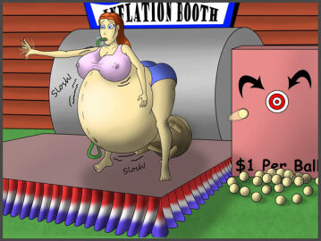 2008 belly_expansion breast_expansion breast_growth breast_growth_(enlargement) breasts carnival_game colored comic female hose inflation judasrockinpriest nipples_visible_through_clothing red_hair stage tagme