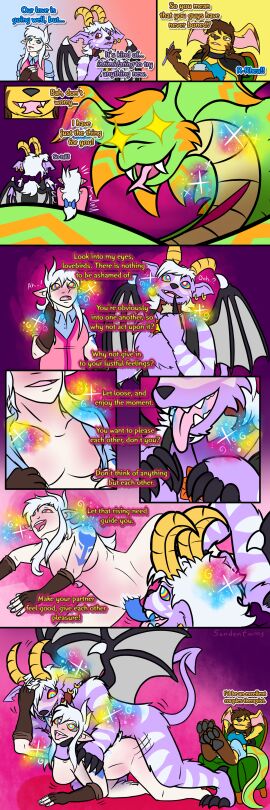 absurd_res accessory ambiguous_gender angel anthro anthro_to_feral arm_markings arousal_focus bat_wings big_ears bite blue_eyes blush breasts buwaro_elexion canid canine chest_tuft claws clipboard clothing cobra coiling collar comic cross-eyed dialogue ear_bite ear_piercing ear_ring english_text feathers female feral fingerless_gloves fire_demon_(slightly_damned) forced_arousal forked_tongue from_behind_position fur genitals gloves group hair hair_accessory hair_ribbon hand_in_hair hand_on_neck handwear hi_res horn humanoid humanoid_pointy_ears hypnosis jakkai kieri_suizahn looking_pleasured lying magic male male/female mammal markings membrane_(anatomy) membranous_wings mind_alteration mind_control on_back oral partially_scaly pawpads piercing pointy_ears purple_body purple_fur reptile rhea_snaketail ribbons ring_piercing ringed_eyes sandentwins scalie scar sex sitting size_difference slightly_damned snake snout spade_tail sparkles star_pendant striped_markings stripes tail tattoo teeth text therapy tongue tongue_out touching_hair transformation trio tuft undressing_self unusual_anatomy unusual_genitalia white_hair wing_claws wings yellow_body yellow_fur