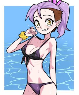 1girls 2d 2d_(artwork) amity_blight beach black_bra border bra breasts brown_hair cowboy_shot disney disney_channel female light-skinned_female light_skin looking_at_viewer multicolored_bra multicolored_clothing multicolored_hair n_k_m open_mouth panties purple_bra purple_hair scrunchie scrunchie_on_wrist shiny_skin skinny skinny_female small_breasts smile smiling smiling_at_viewer solo solo_female straight_hair the_owl_house the_owl_house_(finale) water water_drop wet wet_bikini wet_body wet_bra wet_clothes wet_clothing wet_hair wet_panties wet_skin white_border yellow_eyes