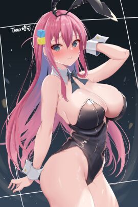 1girls ass bare_arms bare_chest bare_legs bare_shoulders bare_skin bare_thighs belly belly_button black_bow black_bunny_ears black_leotard blue-eyed_female blue_eyes blush blush_lines blushing_female bocchi_the_rock! bowtie breasts bunny_ears bunny_girl bunnysuit cleavage collar elbows embarrassed embarrassed_female female female_only fingers gotou_hitori hair_between_eyes high_resolution highres hourglass_figure ineedu041_tako large_breasts legs light-skinned_female light_skin long_hair navel nervous nervous_face nervous_female pink-haired_female pink_hair playboy_bunny shoulders shy shy_expression sideboob simple_background slender_body slender_waist slim_female slim_waist solo standing student teenager thick_ass thick_thighs thighs thin_waist upper_body v-line white_collar white_wrist_cuffs wrist_cuffs