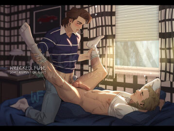 abs anal anal_penetration anal_sex bed bedroom bedroom_sex billy_hargrove blush blushing_at_partner bottomless bottomless_male circumcised closed_eyes clothed_male_naked_male clothed_male_nude_male cock dick exposed_nipples feet gay gay_sex half_clothed half_naked half_nude hands_behind_head happy_trail holding_ankle holding_ankles holding_legs holding_partner's_leg legs_held_open looking_at_partner male male_blushing male_moaning male_nipples male_only male_penetrated male_penetrating male_penetrating_male male_pubic_hair moan moaning moaning_in_pleasure naked naked_male nipples no_pants nude_male_clothed_male pantless pants_open pants_undone pants_unzipped pecs pectorals penetration penis precum precum_drip pubic_hair sex sex_on_bed shirt_up socks spread_legs steve_harrington stranger_things wrecked_fuse