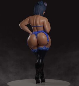 ass back_view big_ass big_butt blue_hair breasts cursedmadara female hand_on_breast hand_on_hip high_heel_boots high_heels konan lingerie naruto naruto_(series)
