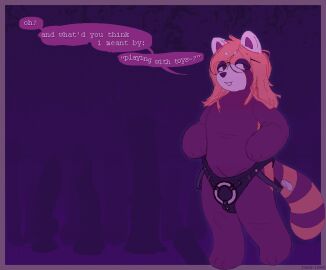 ailurid animal_dildo animal_sex_toy animate_inanimate anthro brown_body brown_fur canine_dildo dildo english_text equine_dildo eyewear female fur glasses hair harness juneylewds living_plushie long_hair mammal markings mint_(juneylewds) null plushie plushie_tag red_panda sex_toy solo speech_bubble striped_markings striped_tail stripes tail tail_markings talking_to_viewer text trans_woman transfem