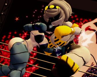 2girls 3d big_breasts bikini boxing boxing_gloves boxing_match boxing_ring breasts catfight disassembly_drone female female_focus female_only fight fighting glitch_productions gut_punch huge_breasts josugomezofficialnew large_breasts murder_drones punch punching punching_stomach purple_hair robot robot_girl ryona short_hair stomach_punch thick thick_thighs thighs uzi_(murder_drones) v_(murder_drones) vs white_body white_hair wide_hips worker_drone