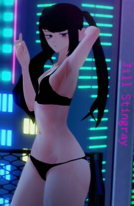 1girls black_hair cigarette city cityscape female half-closed_eyes hands_behind_head julianne_stingray koikatsu lingerie long_hair looking_at_viewer open_mouth partially_clothed ponytail solo solo_female solo_focus spiritofrei tagme text tired tired_eyes twintails va-11_hall-a