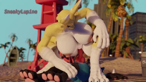 1boy 1girls 3d 3d_animation animated animation bandai_namco beach big_female blender breasts crossover digimon duo female lucario male mp4 nintendo no_sound nude penis pokemon reverse_cowgirl_position size_difference smaller_male sneakylupine straight tagme taomon vaginal_penetration video