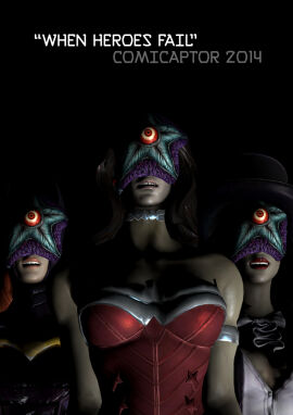 3d alien bare_shoulders batgirl batgirl_(injustice) batman_(series) black_background black_hair choker cleavage comicaptor2023 corruption cover dazed dc dc_comics female female_only femsub hat injustice:_gods_among_us long_hair multiple_females multiple_girls multiple_subs open_mouth orange_hair parasite starro superhero text wonder_woman wonder_woman_(injustice) wonder_woman_(series) zatanna zatanna_(injustice) zatanna_zatara