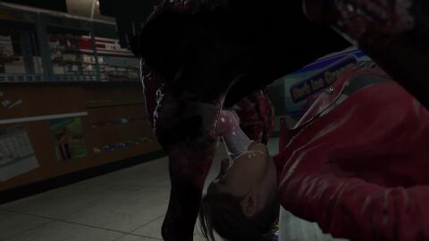 1girls 2boys 3d blender blowjob brown_hair canine canine_genitalia canine_penis capcom cerberus_(resident_evil) claire_redfield clothed clothed_sex clothing cum cum_in_mouth darktronicksfm deep_blowjob deepthroat domestic_dog face_fucking fellatio female_penetrated grabbing_own_breast light-skinned_female light_skin male/female male_penetrating mattress monster oral resident_evil_2 resident_evil_2_remake sex sound spitroast tagme tied_hair video white_skin zombie zombie_dog