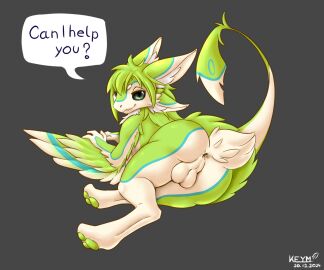 4_ears anthro anus ass avali balls big_ass big_butt digitigrade feathered_wings feathers fluffy fluffy_tail genitals keym keymzx male multi_ear pawpads simple_background solo speech_bubble tail wings