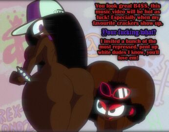 2d all_fours ass b4ss_(rexon02) back_view big_ass black_hair bleached breasts cap choker dark-skinned_female dark_skin dixie_(rexon02) female glasses glasses_on_head grin hair_bun hair_buns hair_tie half-life half-life_(series) hat lambda_symbol long_hair open_eyes open_mouth raceplay red_eyeshadow red_frame_glasses rexon02 simple_background skull smirk spiked_bracelet surprised wide_hips