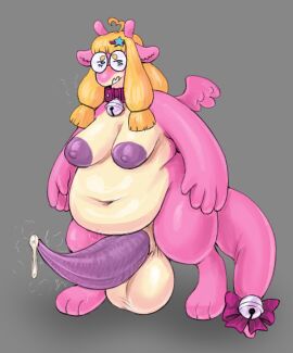 absurd_res accessory ahoge animal_genitalia antennae_(anatomy) anthro areola balls bangs bell belly big_areola big_balls big_belly big_hands big_penis blonde_hair blue_eyes blunt_bangs blush bodily_fluids bow_ribbon breasts bubblegum_(groovejam) circle_eyebrows collar digitigrade dragon dripping embarrassed eyebrows eyewear furgonomics futanari gastropod genital_fluids genitals glasses glistening glistening_body groovejam hair hair_accessory hairclip hi_res huge_balls huge_cock hybrid hyper hyper_balls hyper_genitalia hyper_penis intersex medium_breasts mollusk mythological_creature mythological_scalie mythology nipples overweight overweight_futa overweight_intersex penis pink_body precum precum_drip ribbons scalie sheath shy slug small_wings solo steam tail tail_accessory tail_bow tail_ribbon tapering_penis thick_tail throbbing throbbing_penis twintails_(hairstyle) twitching wings