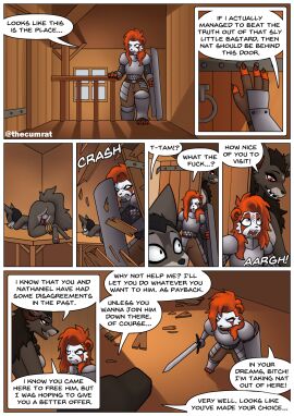 angry anthro armor ass ass_up balls bear black_hair blizzard_entertainment bodyguard bound breasts brown_body brown_fur brown_hair canid canine canis comic demon destruction detailed_background fangs female fight fur genitals grey_body grey_fur group hair hi_res hindpaw horn inside lying male mammal melee_weapon mythological_canine mythological_creature mythology nathaniel_malthorne nude on_front osrena_darkmane pandaren pawpads paws penis plate_armor profanity rear_view red_body red_fur red_hair red_pandaren restrained restraints rope scared screaming shield submissive submissive_anthro submissive_male surprise surprised_expression sword tail tam_steelpaw teeth thecumrat trio warcraft warrior weapon were werecanid werecanine werewolf white_body white_fur wolf worgen worgen_with_tail world_of_warcraft