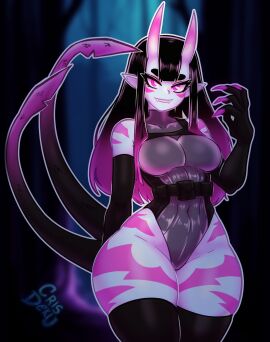 big_ass big_breasts big_butt big_thighs big_titties black_hair breasts clothing commission crisdeku curvaceous curvaceous_female curvaceous_figure curvy curvy_figure curvy_hips demon demon_girl demon_horns demon_tail female female_focus female_only leotard long_hair original original_character tagme