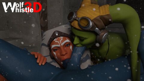 1boy 2girls 3d ahsoka_tano alien balls blue_skin erection fellatio female green_skin hera_syndulla male nude oral oral_sex orange_skin penis star_wars sucking_balls togruta twi'lek wolfwhistle3d