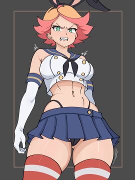 1girls 2024 amanda_o'neill angry black_panties bunny_ears_headband clenched_teeth crop_top elbow_gloves female gloves green_eyes headband highleg_panties kantai_collection little_witch_academia medium_hair microskirt miniskirt navel panties ryukman shimakaze_(kantai_collection)_(cosplay) skindentation skirt standing tagme thighhighs thighs trembling two-tone_hair