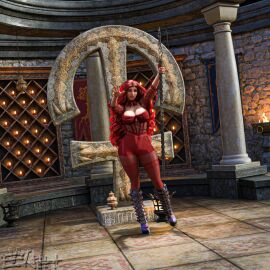 1girls 2024 3d breasts clothed clothing cute enetwhili2 female female_only holding_staff huge_breasts large_areolae nipple_peek red_hair solo solo_female standing very_long_hair wavy_hair