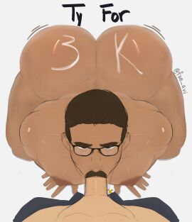 2boys ass big_ass big_butt big_nipples brown-skinned_male dilf fae_(artist) gay glasses huge_ass huge_butt jiggling_ass jiggling_butt male male/male male_only malesub milestone_celebration on_knees oral oral_sex penis penis_in_mouth thank_you wide_hips wobbling_ass wobbling_butt