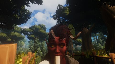 3d baldur's_gate_3 blowjob dungeons_and_dragons fellatio female horns karlach pointy_ears red_skin tiefling yellow_eyes