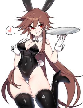 1girls bowtie breasts brown_hair bunny_ears bunny_tail bunnysuit cleavage cry_(crydiaa) crydiaa female long_hair original red_eyes serving_tray solo solo_female solo_focus virtual_youtuber