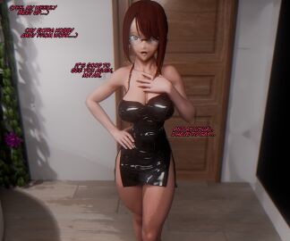 1girls 3d bare_thighs black_dress breasts caption cleavage dialogue female glasses kawaii_dake_ja_nai_shikimori-san large_breasts looking_at_viewer mature mature_female mature_woman milf minidress mother red_hair shikimori_miyabi sic_phuck solo solo_female solo_focus thighs