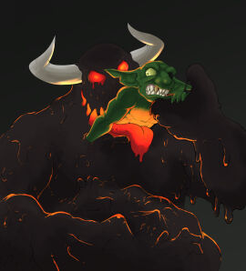 demon duo eye_patch eyewear form glowing glowing_eyes goblin green_body green_skin grin group hand_on_belly hi_res humanoid male male/male multiple_prey oral_vore pandottermon red_eyes red_tongue slime smile tar tongue unwilling_prey vore vore_day vore_day_2022 willing_pred