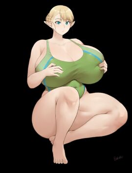 1girls ass batako bbw big_ass big_breasts big_thighs black_background blonde_hair blue_eyes breasts breasts_bigger_than_head bust busty chest competition_swimsuit curvaceous curvy curvy_figure digital_media_(artwork) elf elf-san_wa_yaserarenai elf_ears elf_female elfuda feet female female_focus full_body gigantic_breasts grabbing_own_breast hips huge_ass huge_breasts huge_thighs humanoid large_ass large_breasts large_thighs legs light-skinned_female light_blush light_skin looking_at_viewer pale-skinned_female pale_skin plump pointy_ears solo swimsuitrnrn1girls thick thick_hips thick_legs thick_thighs thighs voluptuous voluptuous_female wide_ass wide_hips wide_thighs